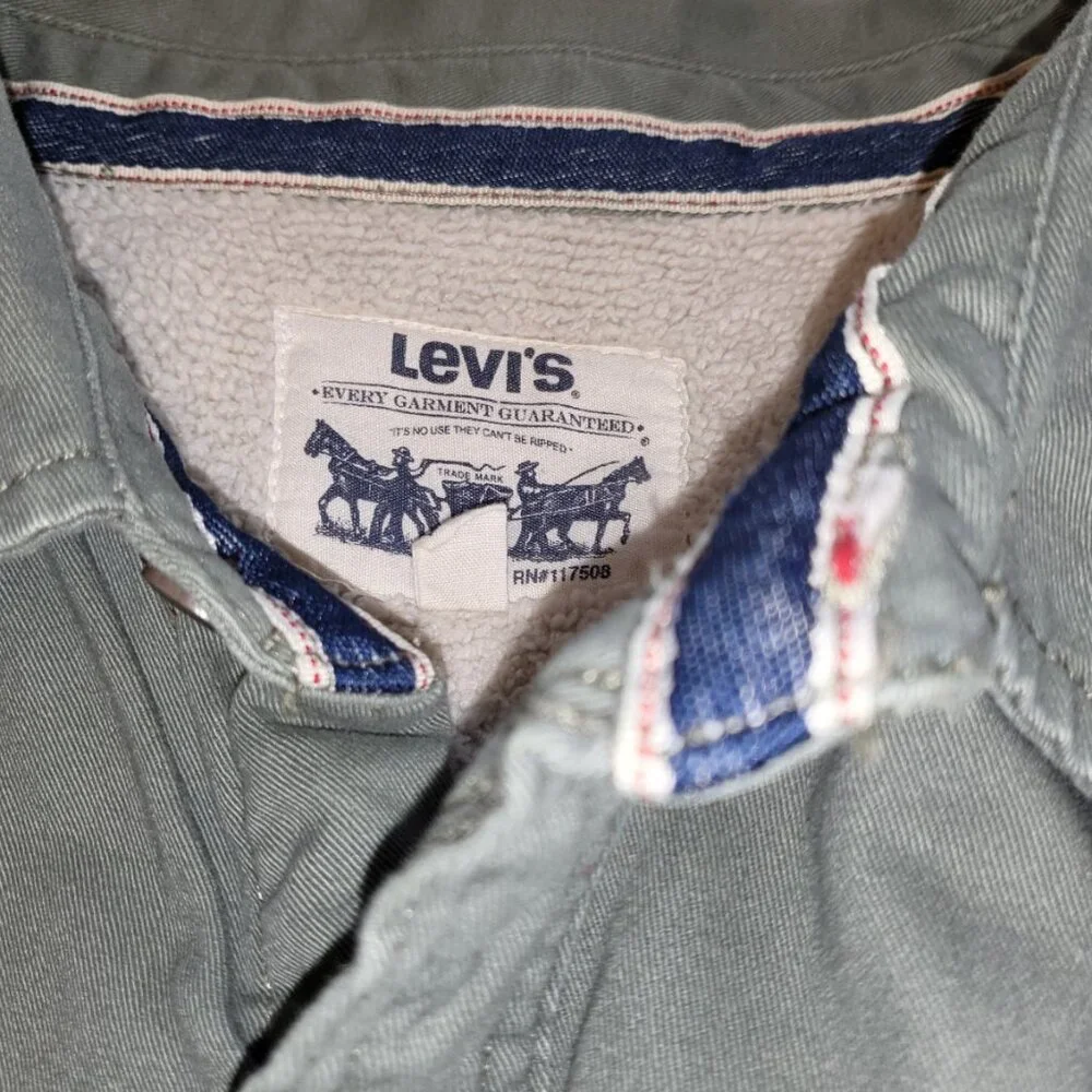 Levis Mens Sherpa Lined Jacket 3XL Cabincore Grunge Distressed Farmcore Neutral - Picture 4 of 14